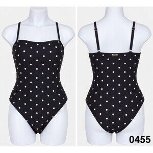 Relleciga Black White Polka Dot Bandeau One Piece Swimsuit Size M - 0455